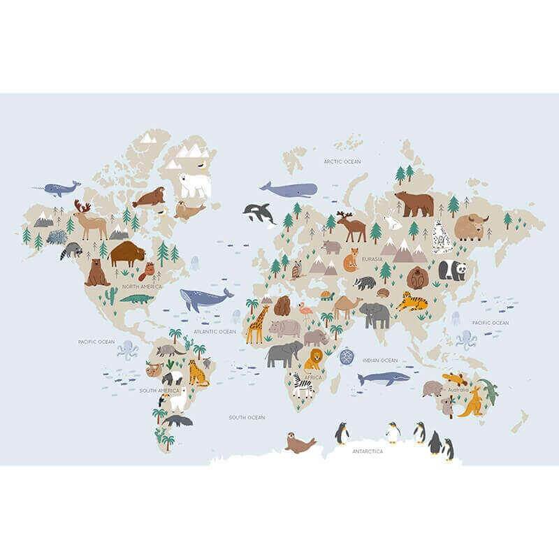 Animal World Map Wall Sticker