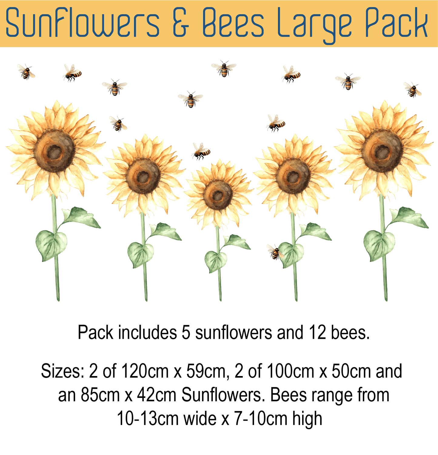 Sunflower Large Wall Sticker Decals and bees large pack with damage free and removable fabric.
