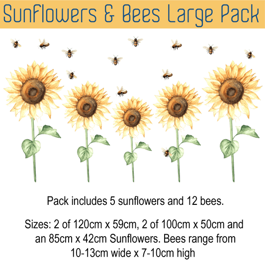 Sunflower Large Wall Sticker Decals and bees large pack with damage free and removable fabric.