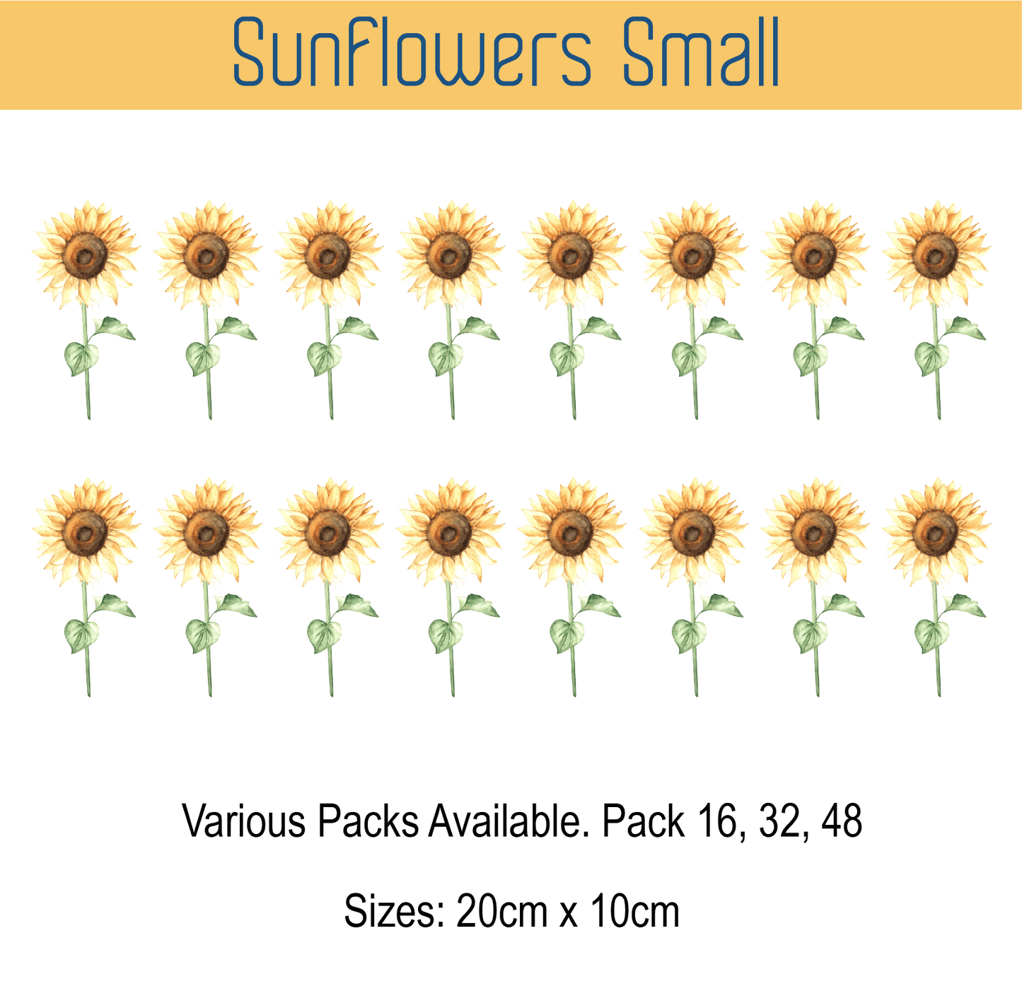 Sunflowers Small Wall Sticker Decals are arranged on a black background using damage-free, removable fabric.