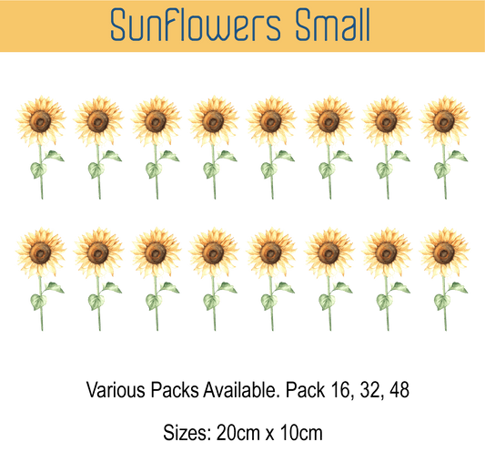 Sunflowers Small Wall Sticker Decals are arranged on a black background using damage-free, removable fabric.