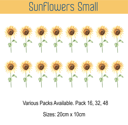 Sunflowers Small Wall Sticker Decals are arranged on a black background using damage-free, removable fabric.