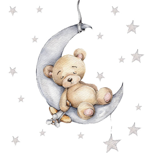 Sleepy bear wall sticker printed on Phototex removable fabric material is easy to install