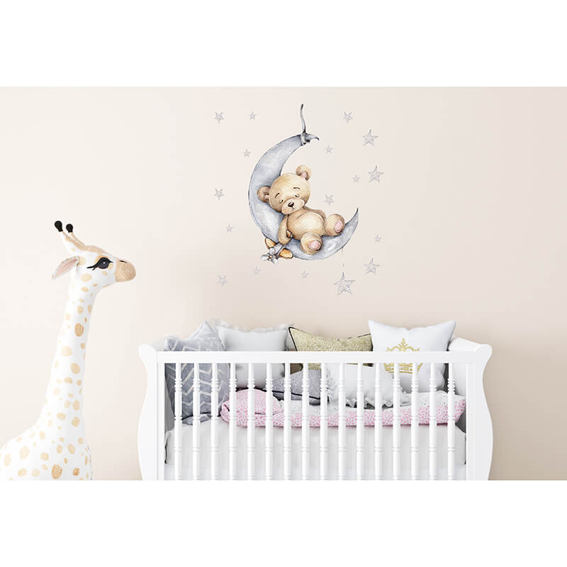 Sleepy bear wall sticker printed on Phototex removable fabric material is easy to install