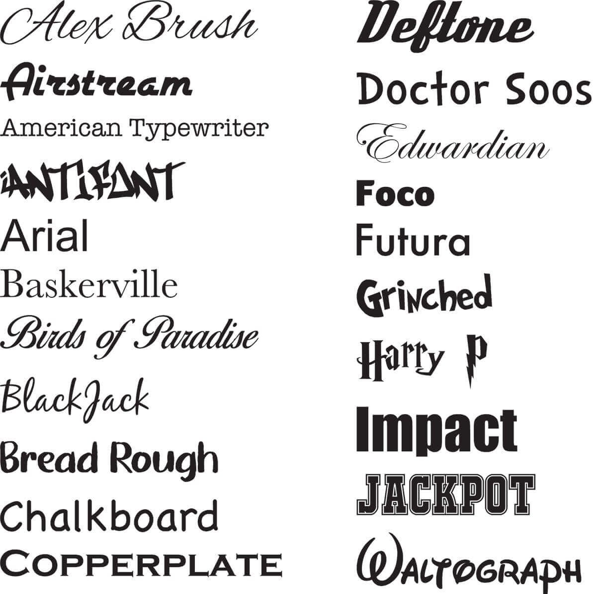 Fonts available for Name Wall Stickers